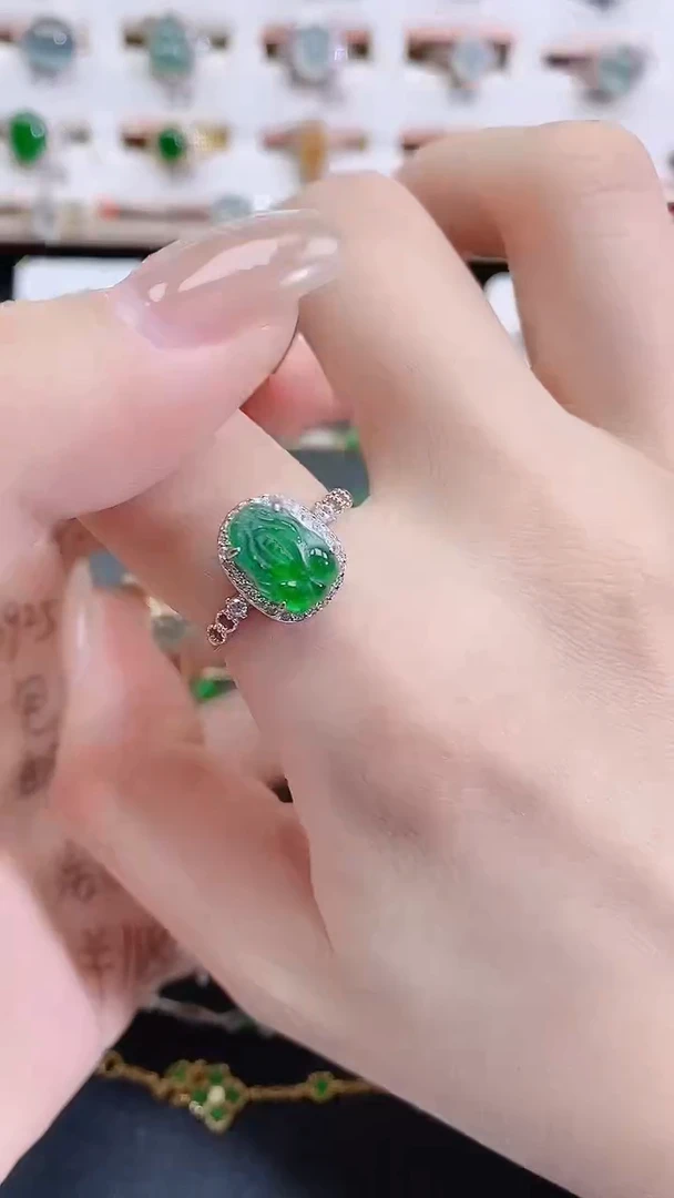 银S925镶嵌戒指翡翠天然翡翠