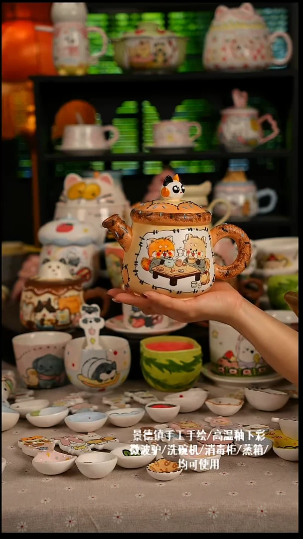 陶瓷无盖款景德镇高温釉下彩纯手绘创意瓷