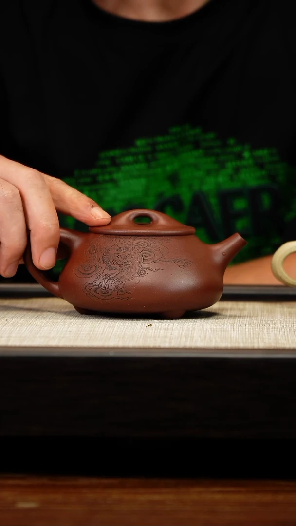 茶壶紫砂云根全手刻绘景舟