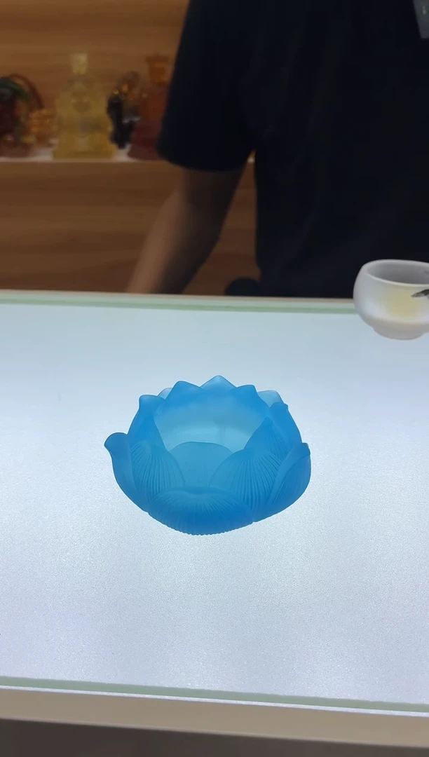 琉璃手工艺品莲花烛台8公分蓝色