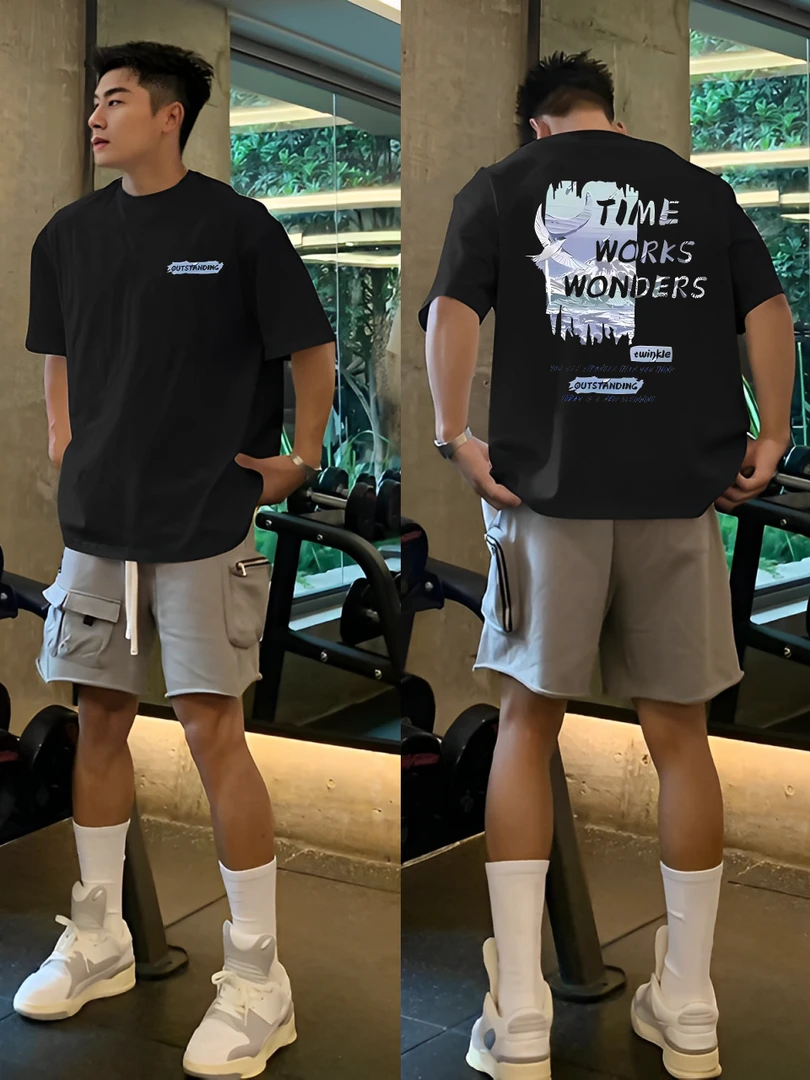 【重磅纯棉】美式短袖T恤夏季宽松艺术潮流运动休闲透气时尚百搭ins