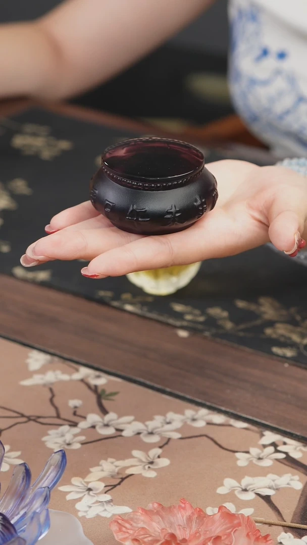 手工艺品琉璃美**境古法琉璃紫色十二时辰鼓形盖置