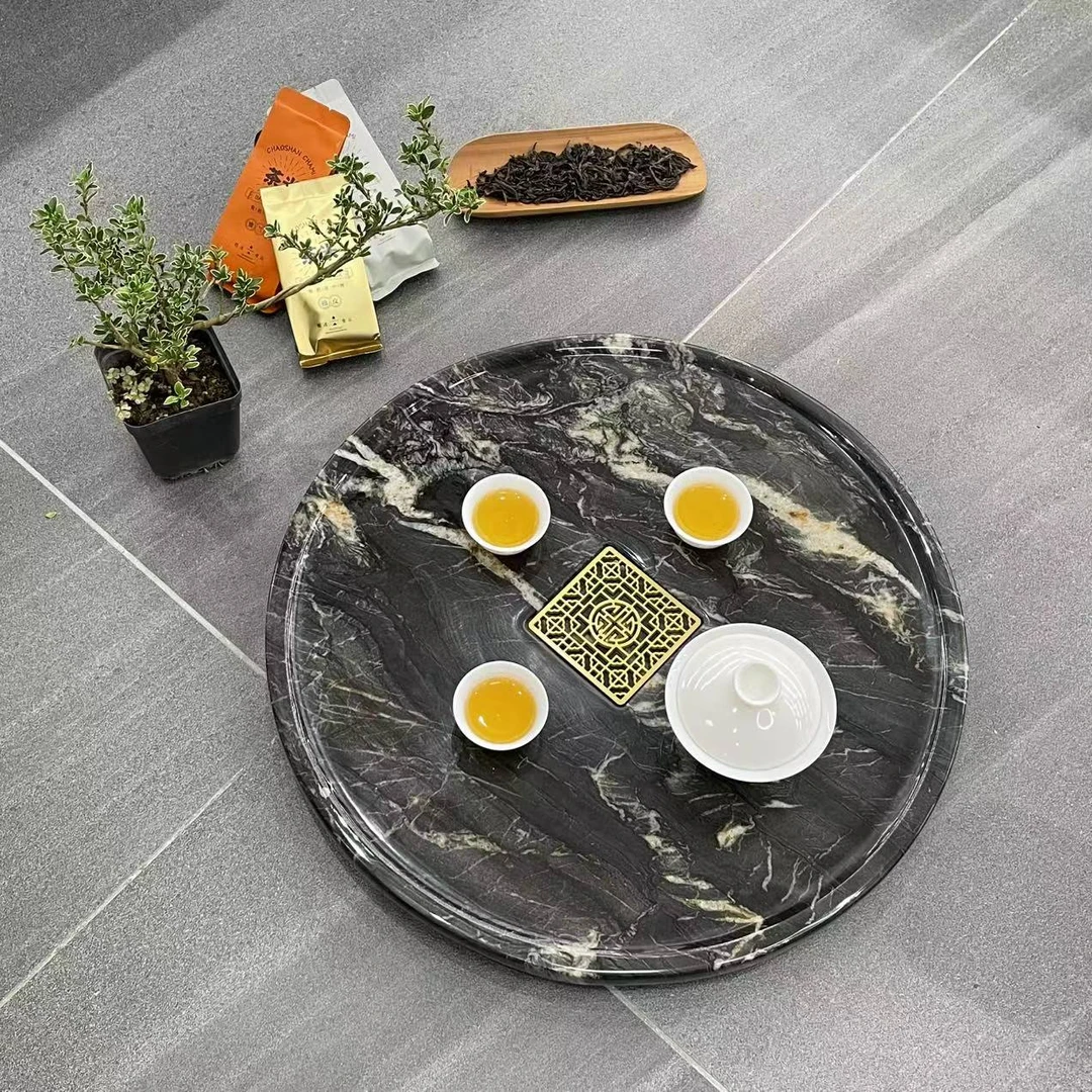 大理石圆茶盘（直径40cm）宇宙黑