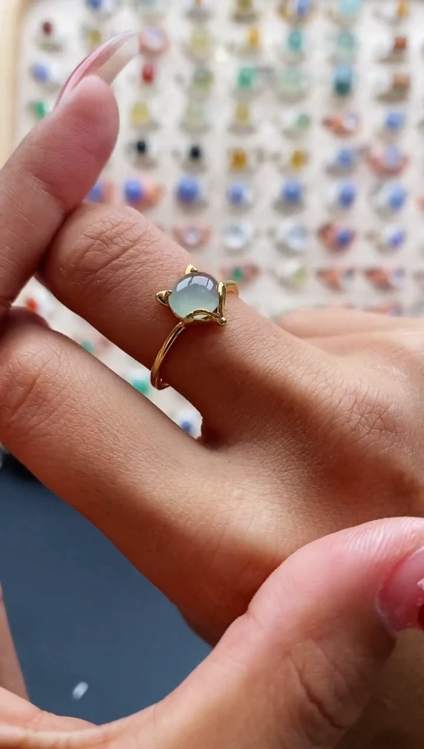 【闪购商品】翡翠戒指银S925镶嵌缅甸天然A货翡翠111 8+5