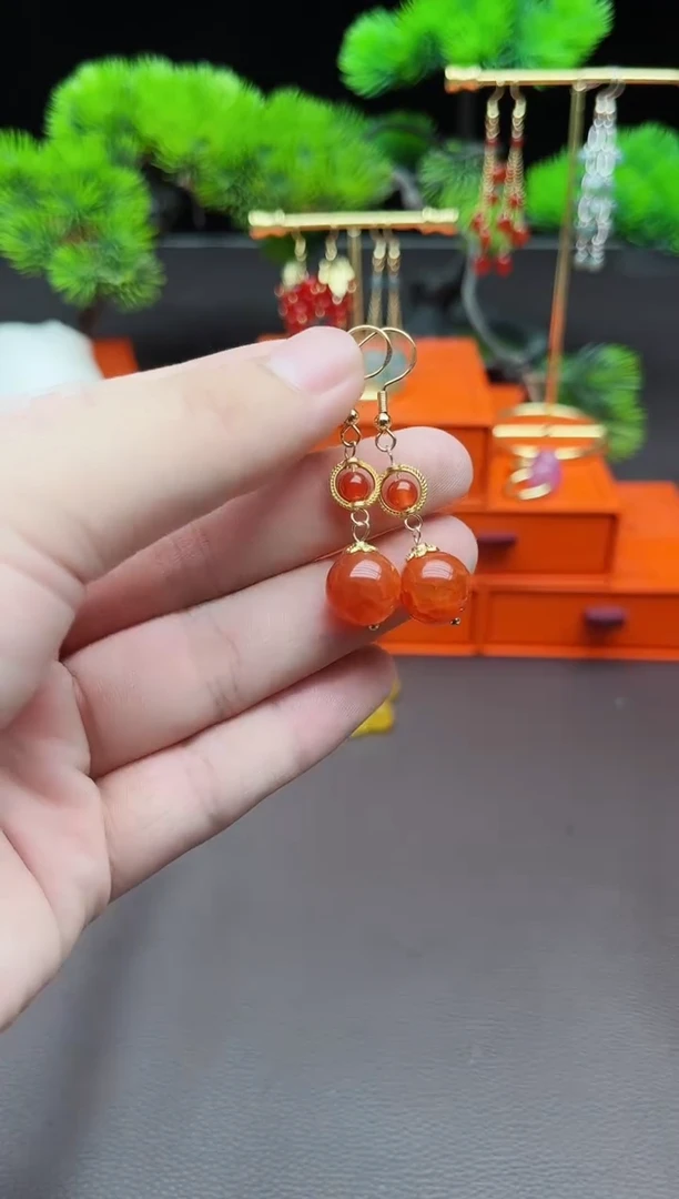 玛瑙/玉髓耳饰银S925镶嵌539