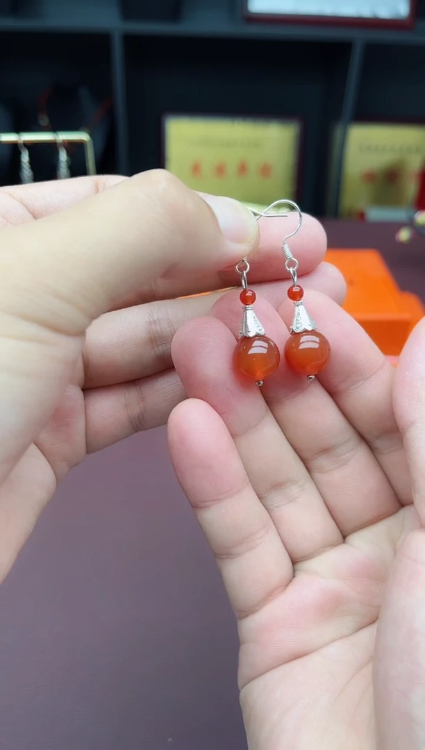 玛瑙/玉髓耳饰银S925镶嵌713000