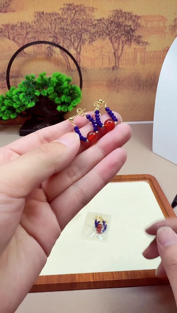 南红玛瑙14K金镶嵌耳饰A941