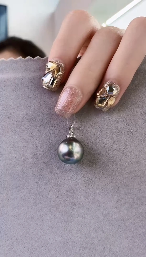 吊坠(不含链)银S925镶嵌海水珍珠13-14大溪地黑珍珠吊坠