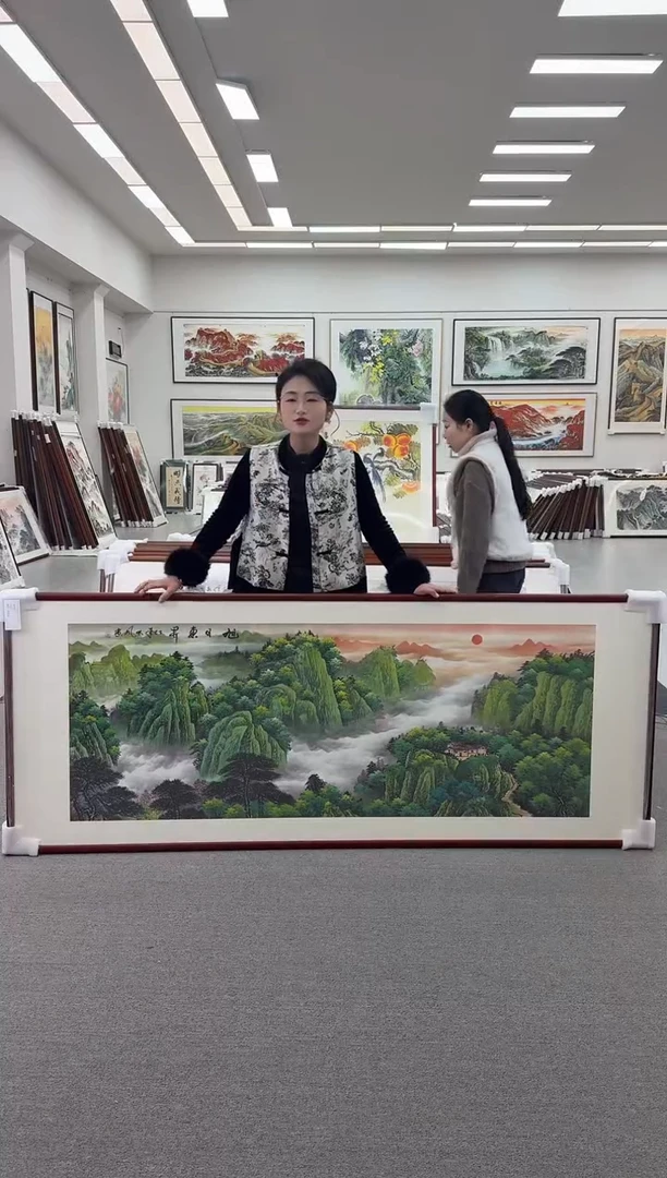 国画手绘  219*88  旭日东升