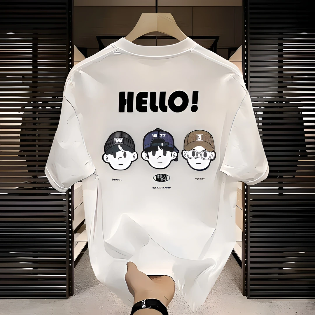 仓石一树夏季新款短袖T恤男士百搭休闲宽松圆领潮流卡通印花半袖