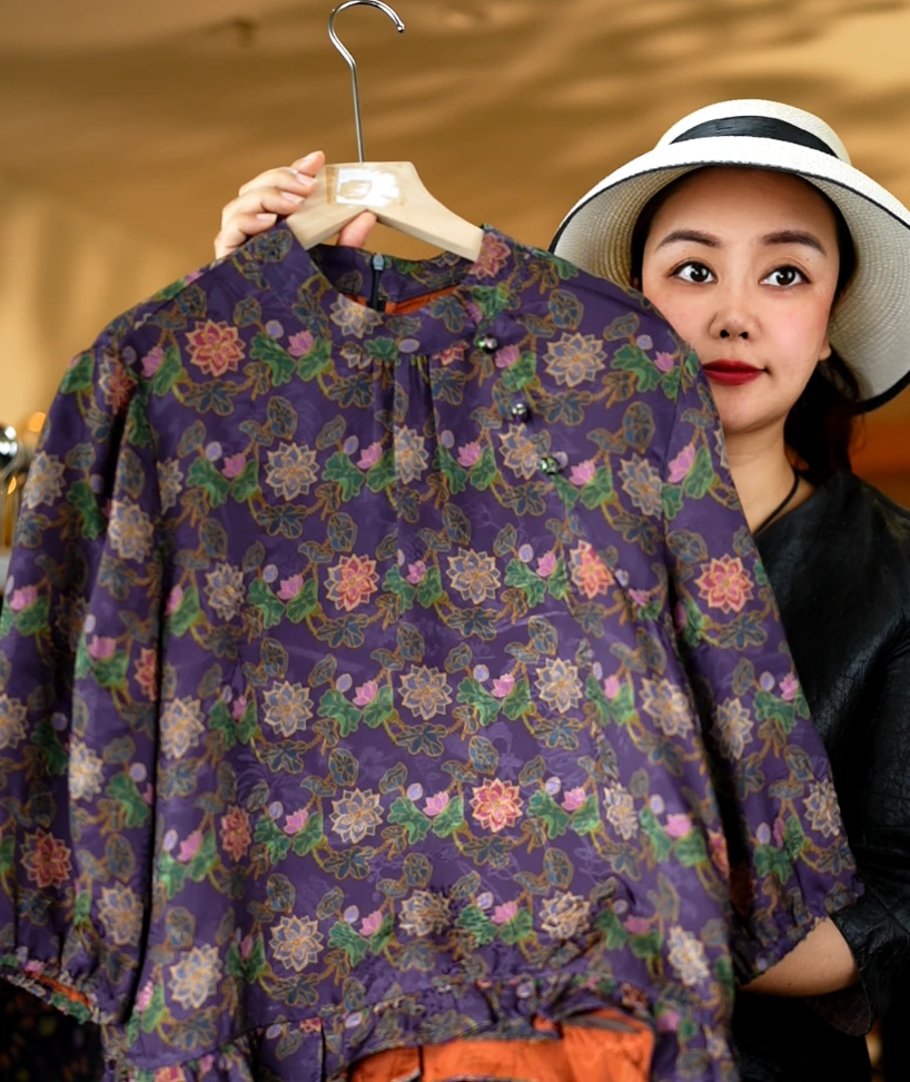 漫山《非遗美学》1531复古中式立领多彩花卉印花上衣