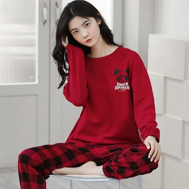 2025年新款睡衣女双面棉长袖休闲居家服秋冬结婚本命年红色套装