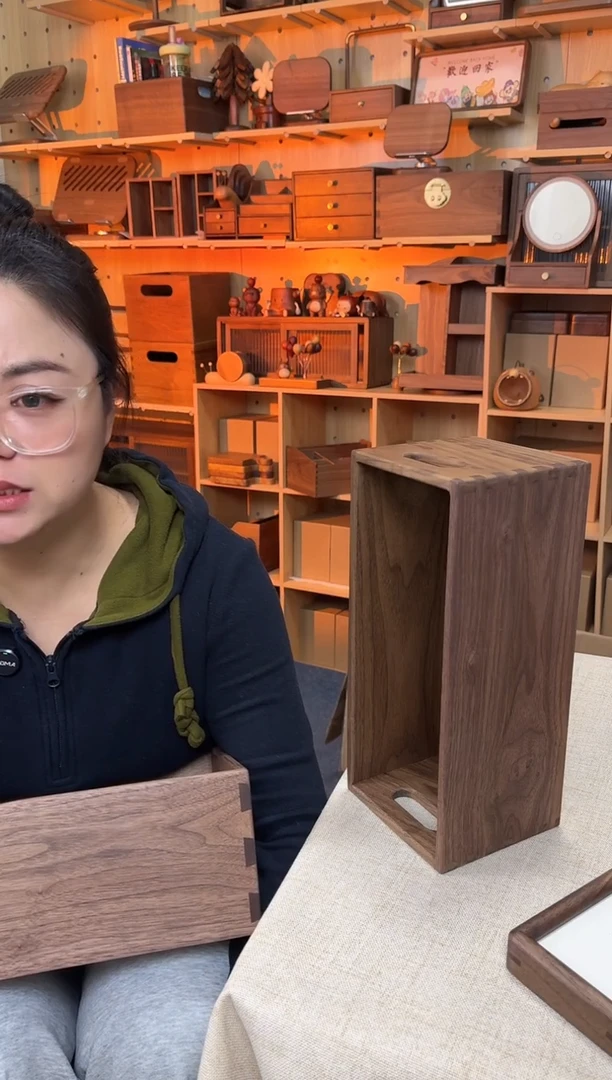 木新款北美黑胡桃长方形桌面收纳筐