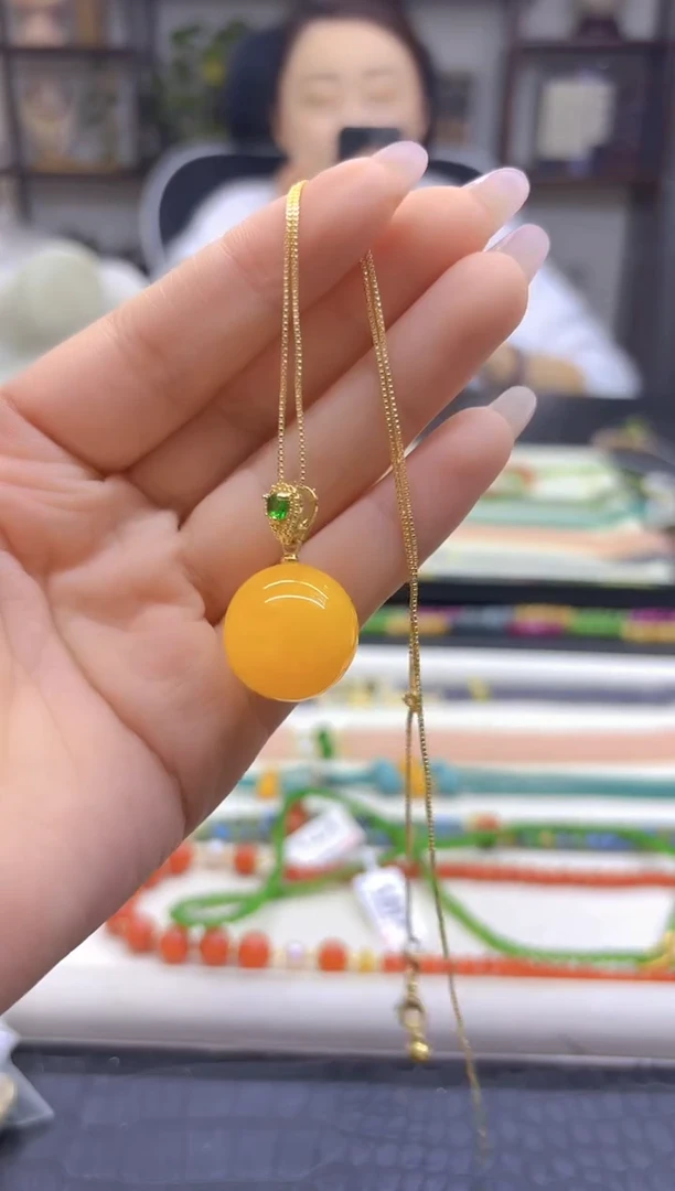 蜜蜡吊坠(赠链)14K金镶嵌DIY款D02