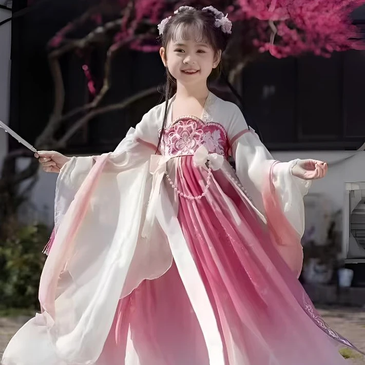 女2025民族中国风汉服飘逸古风小女孩古装刺绣