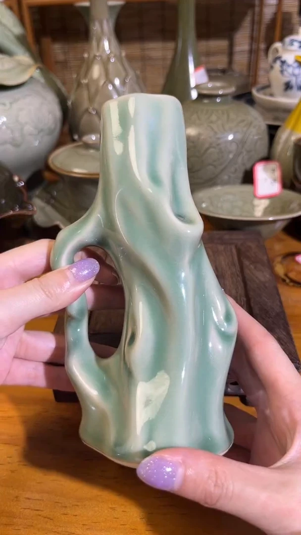 摆件青瓷树型花插酒瓶