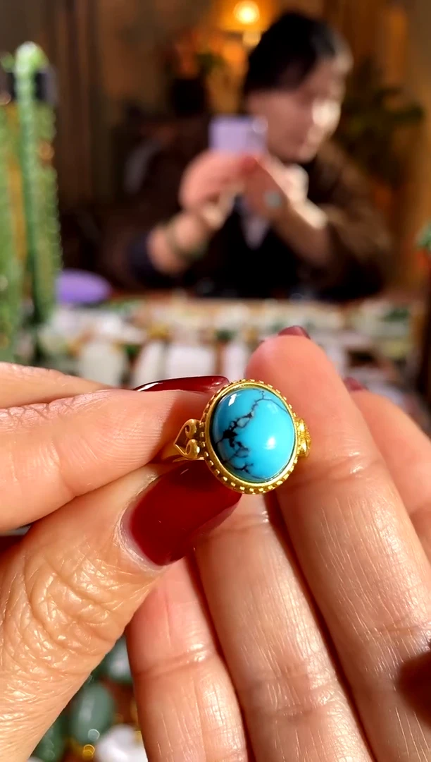 银S925镶嵌绿松石戒指.