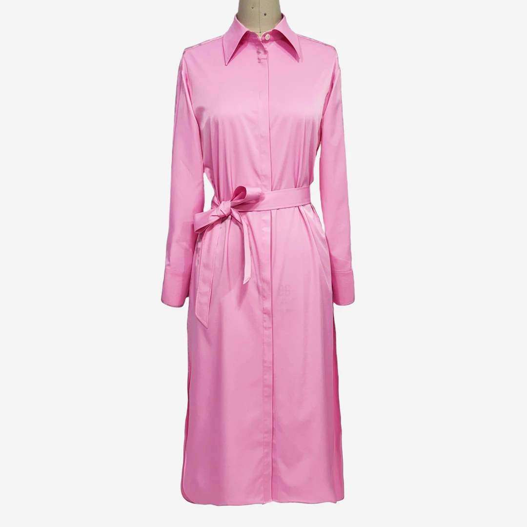 【Symon Queen】塞尔维亚衬衫裙 长袖时尚休闲女士翻领中长款系带