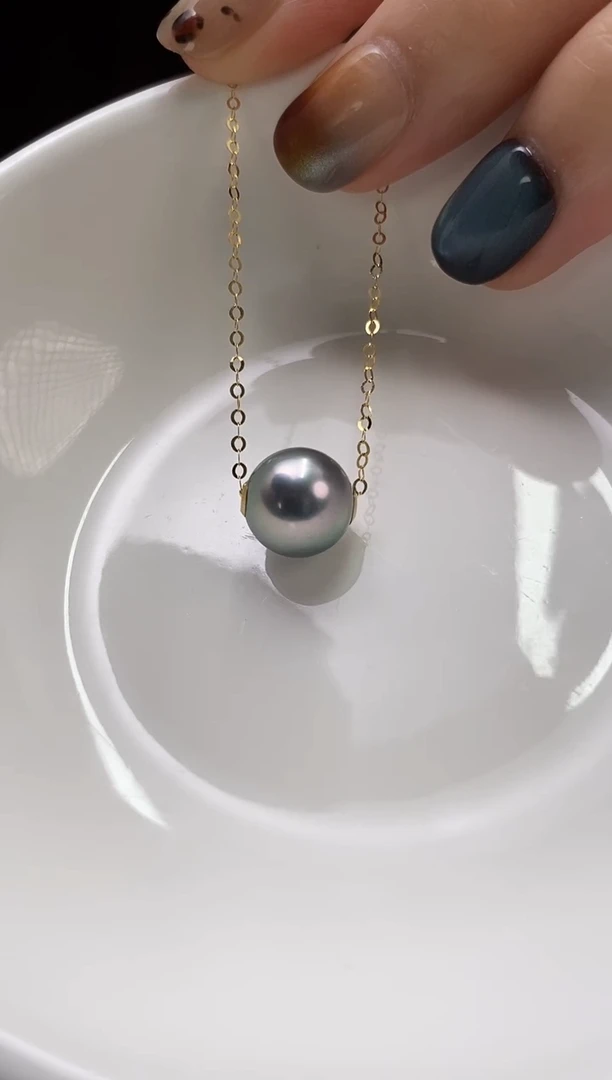 项链18K金镶嵌海水珍珠大溪地黑珍珠项链10-11