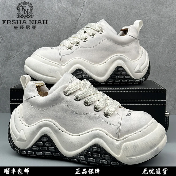 法莎尼亚鞋子男款重工百搭脏脏休闲鞋潮松糕时尚舒适厚底增高板鞋