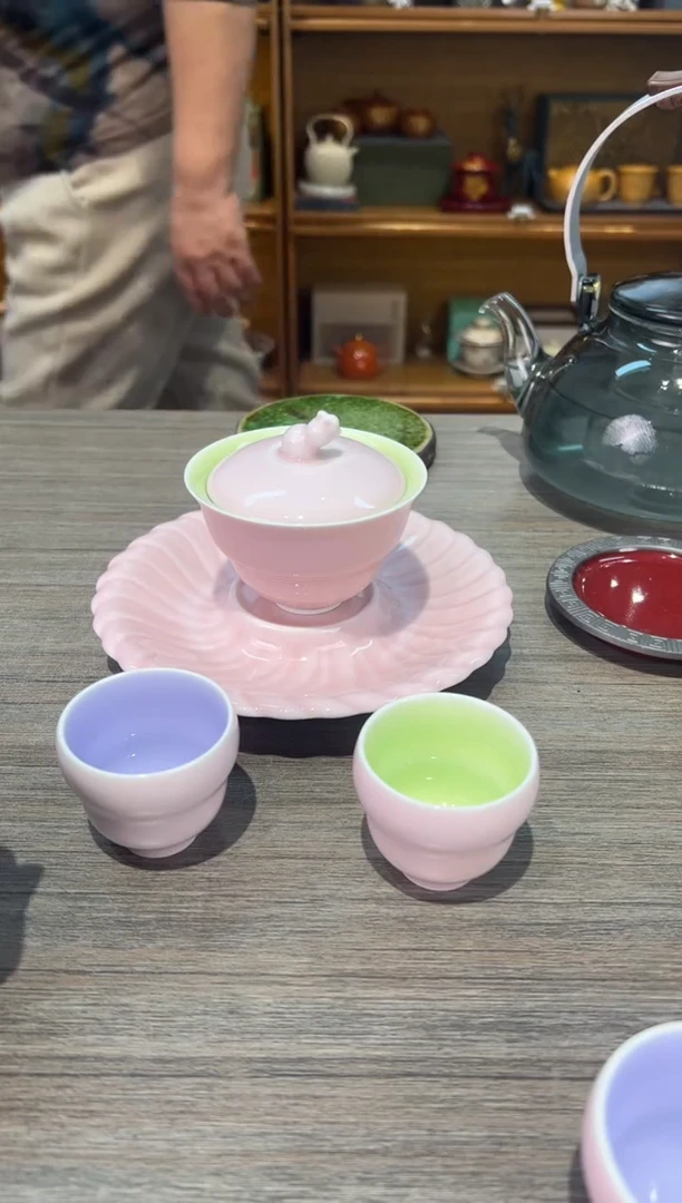 【闪购商品】粉盖碗三才内绿加粉内紫里绿里
