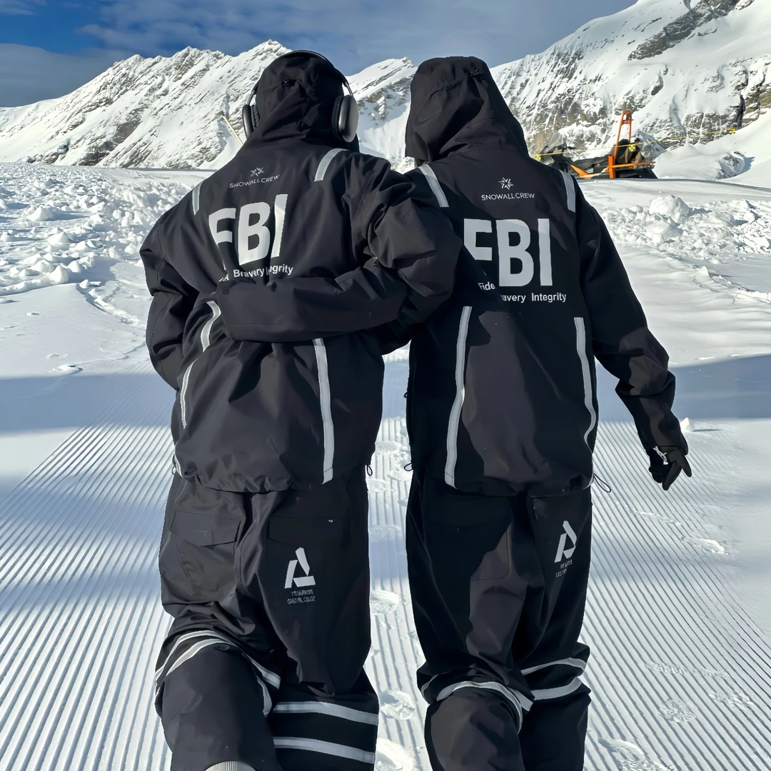 单双板男女保暖压胶防风套装专业FBI字母反光滑雪服套装透气宽松