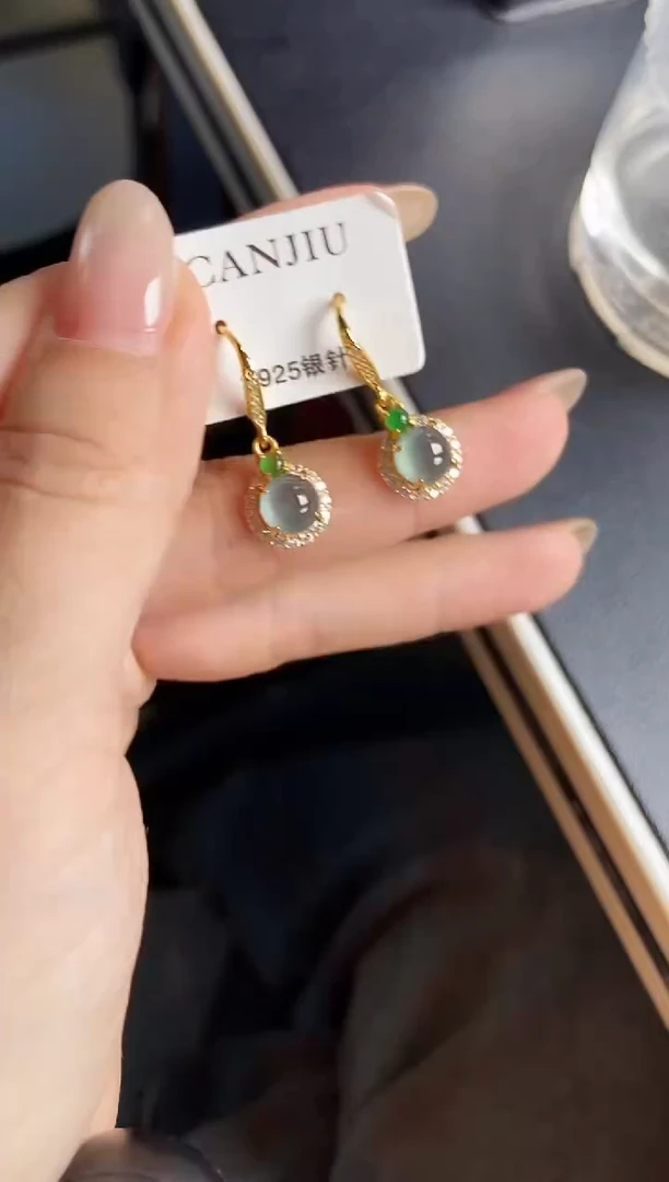 银S925镶嵌翡翠耳饰12