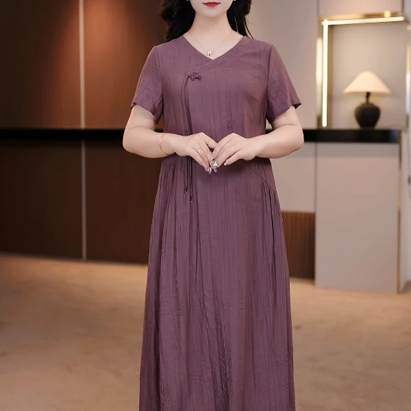 夏季新款大码女装收腰显瘦抗皱吸汗连衣裙[Y1] FY-870