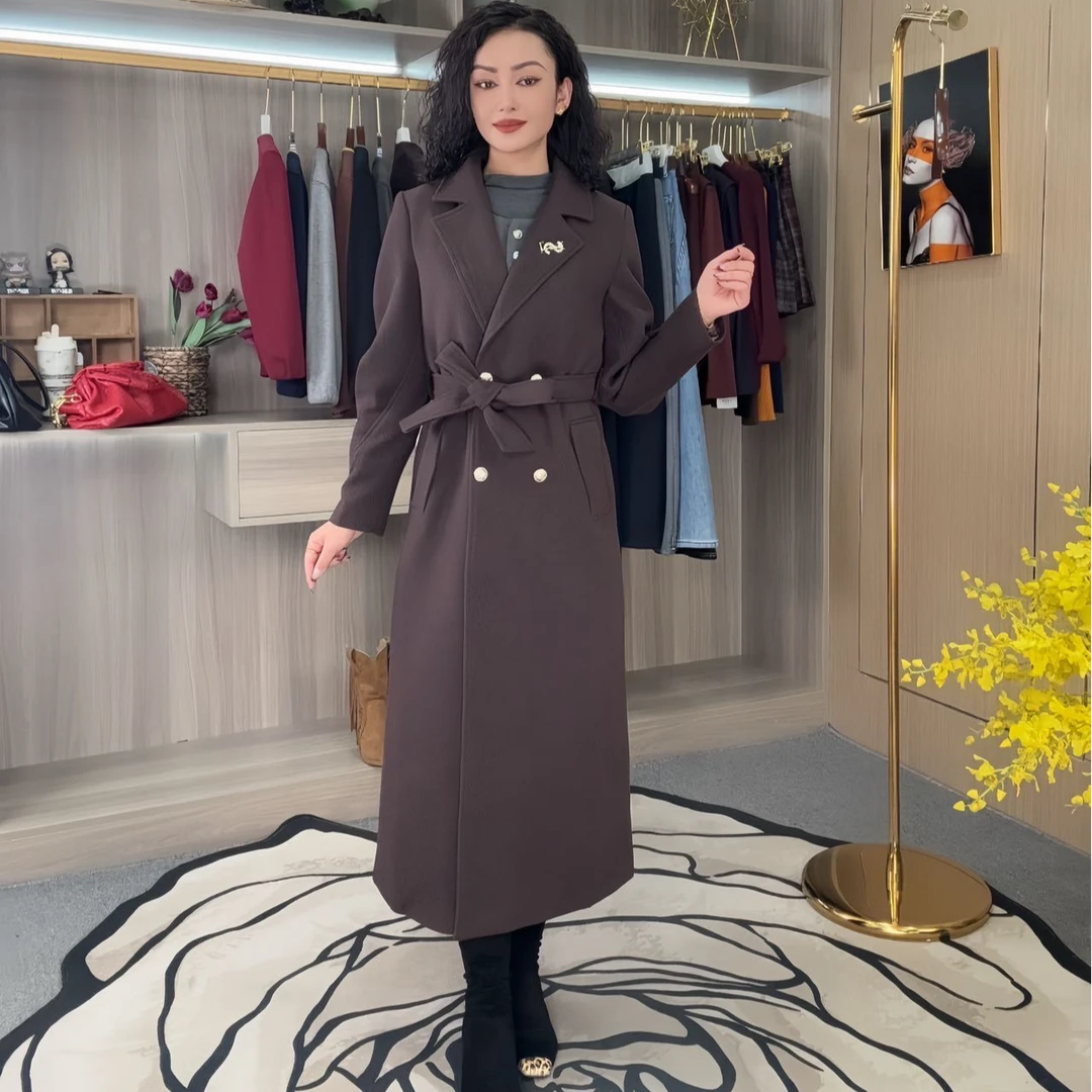 冬季长款轻职风西装领女毛呢外套中长款默认2690款服装版型