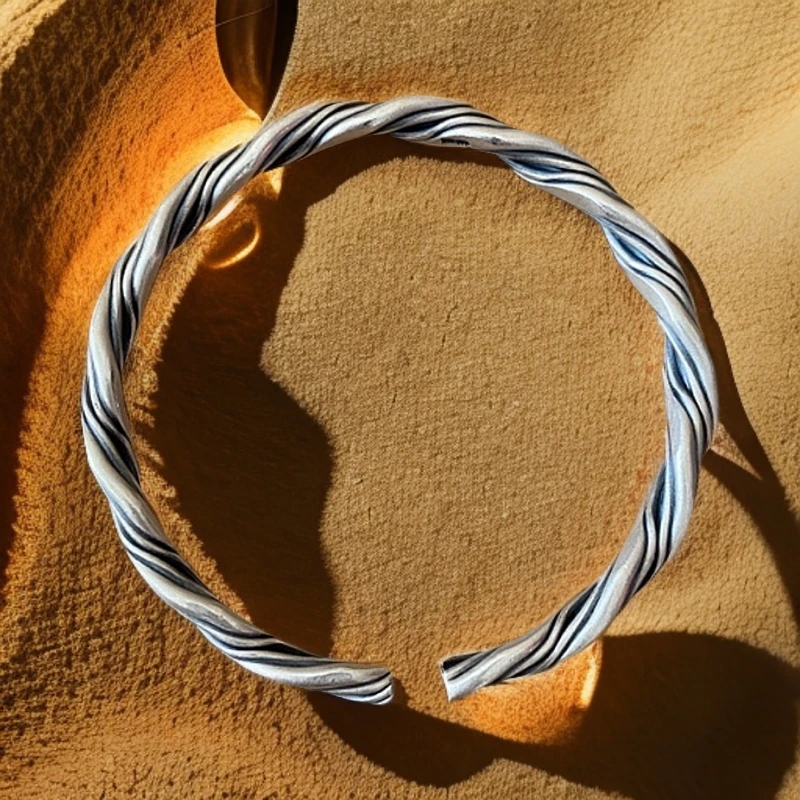 足银手镯 七牌银楼999复古编织麻花开口设计时尚银镯子