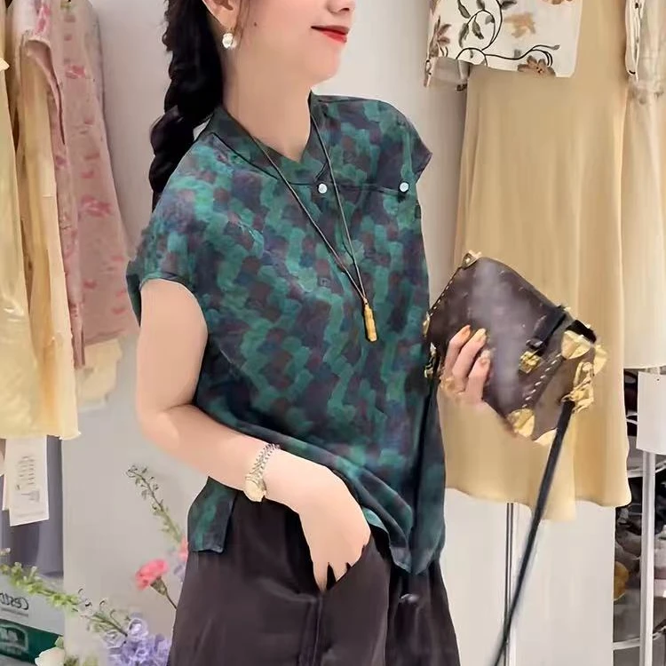 296【韶华】新中国国风提花小衫短袖夏季新款洋气减龄百搭上衣