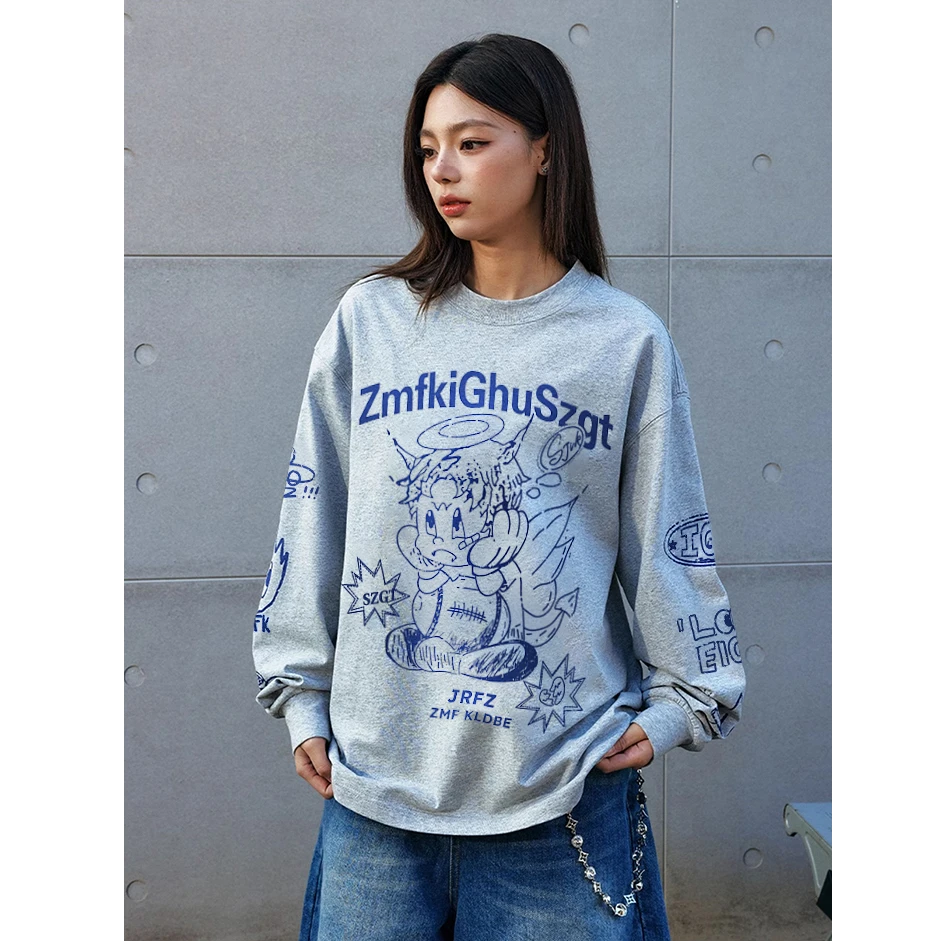韩版趣味卡通印花圆领卫衣外套女早秋穿搭新款休闲长袖上衣
