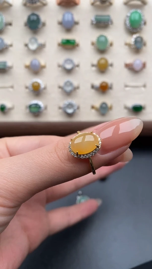 银S925镶嵌戒指翡翠一物一证一礼盒