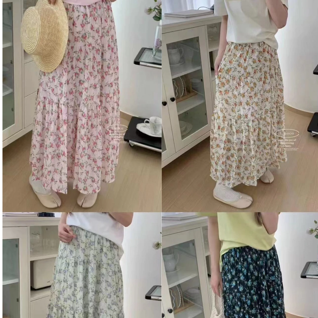 墨写萣制泡泡皱~夏季浪漫法式清新碎花A字半身裙