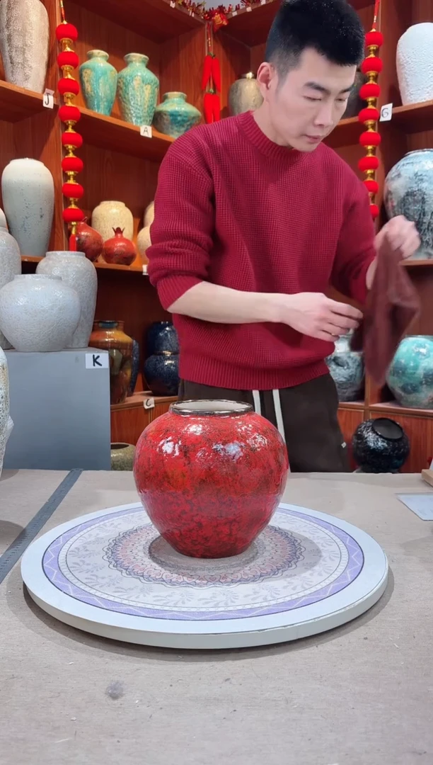 【闪购商品】瓶陶瓷花瓶 无花 复古红小号