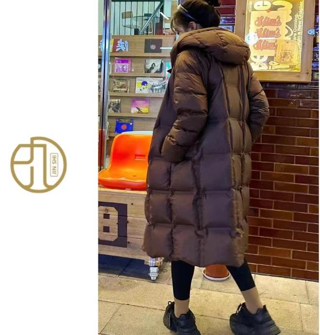 JIUER欧韩定制时尚方块面包加厚休闲百搭长款连帽款鹅绒服-23