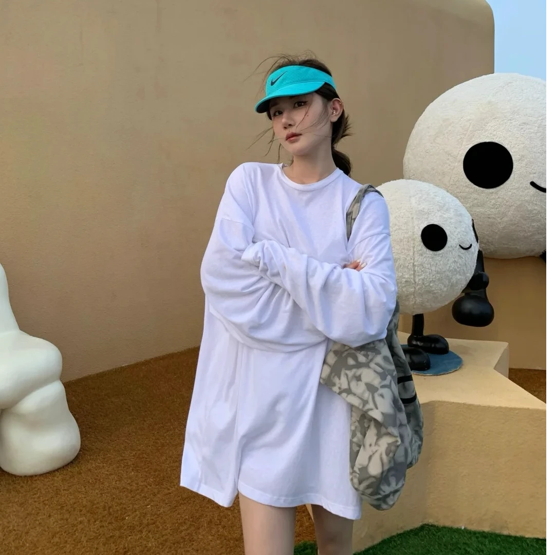 2025夏季新款时尚宽松打底外穿白色长袖T恤气质显瘦洋气休闲百搭