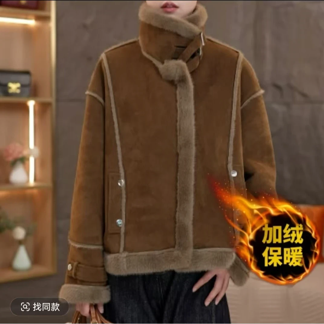 2025加绒加厚新款时尚气质立领一体皮毛外套女洋气妈妈冬装外套