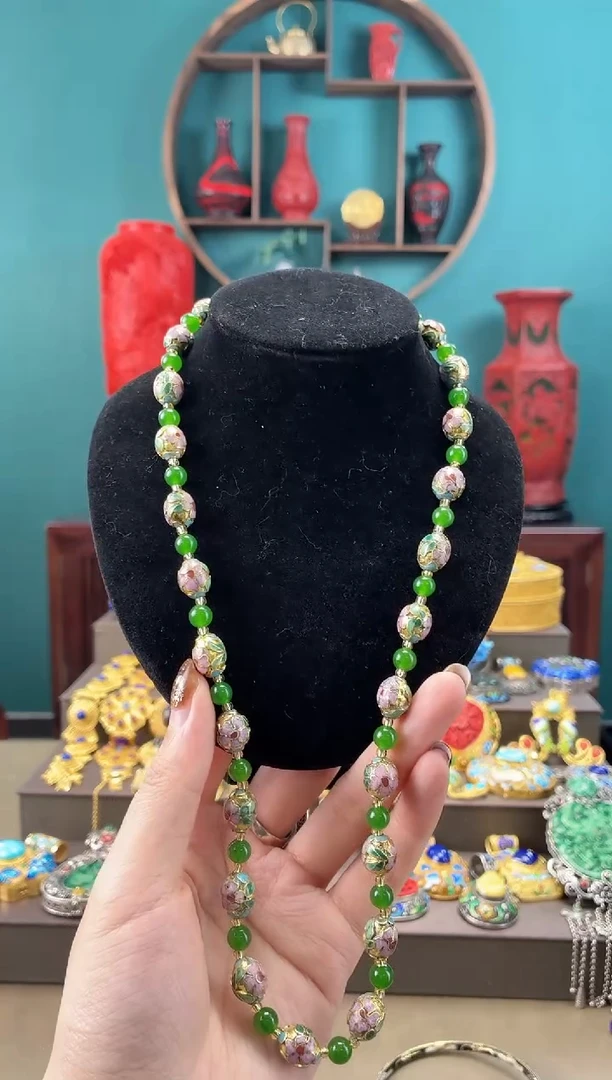 非遗景泰蓝金地枣珠项链