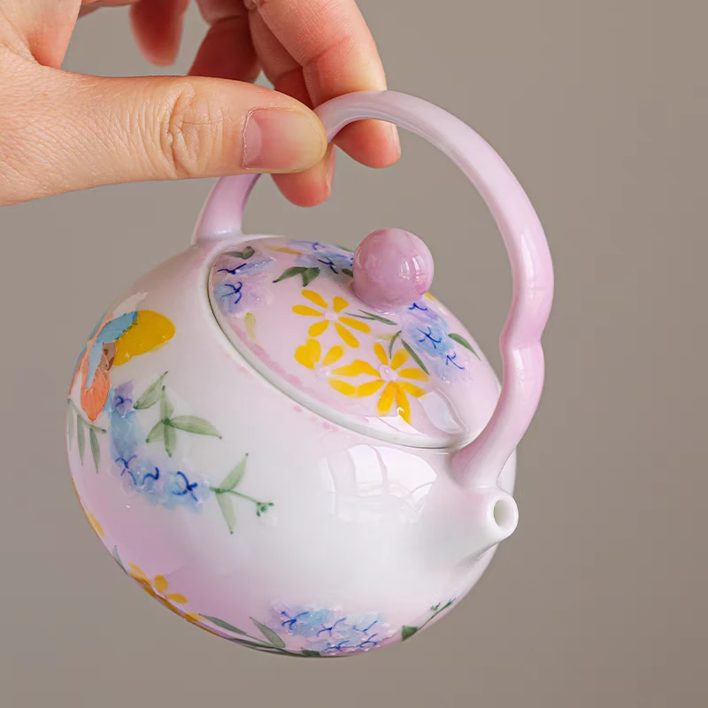 中式高档纯手绘蓝雪花提梁壶190cc复古