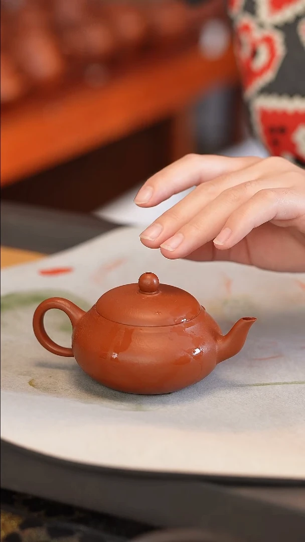 茶壶紫砂全手 大红袍 梨型 140茶宠宽口