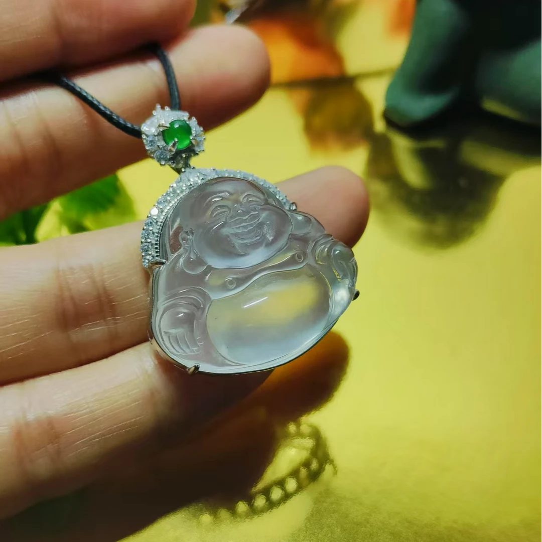 银镶嵌大气轻奢厚装白冰起钢佛公新款气质冰透精美精雕