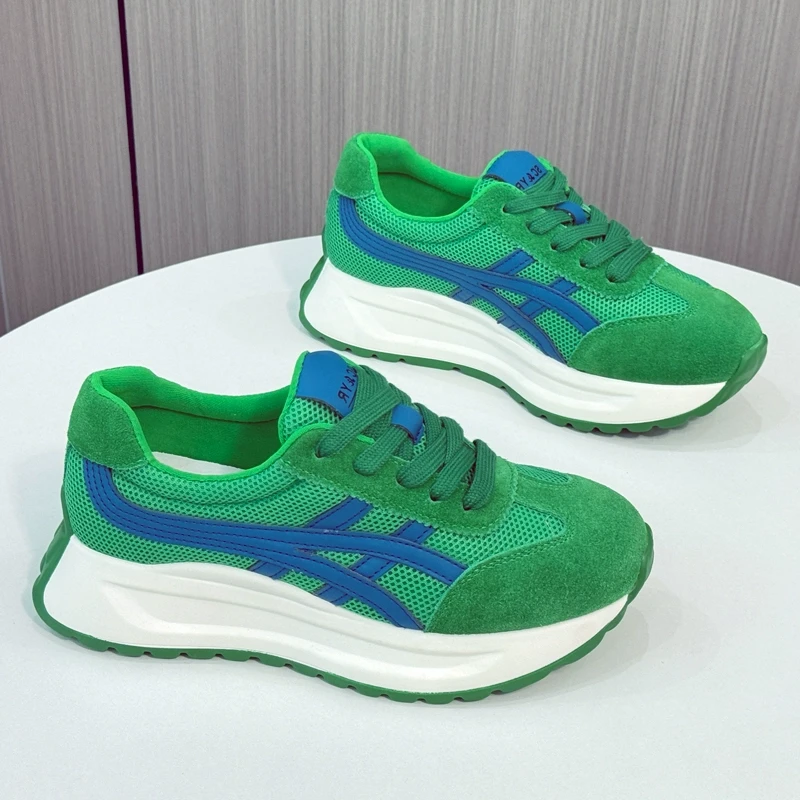 万达撤柜头层牛皮2025秋季运动鞋女网面阿甘女鞋软底防滑休闲鞋女