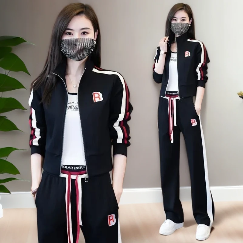 跑步服休闲两件韩版洋气运动服套装2025春秋新款时尚休闲服遮肉