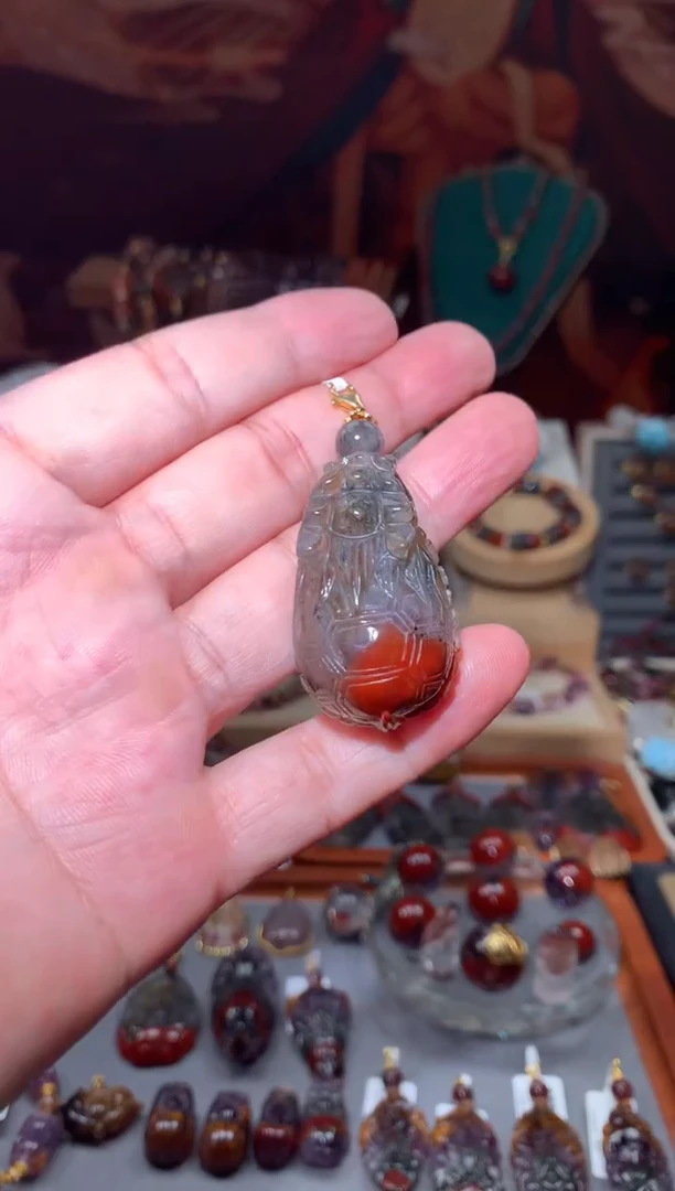 未镶嵌珠宝半成品水晶红极光龙龟