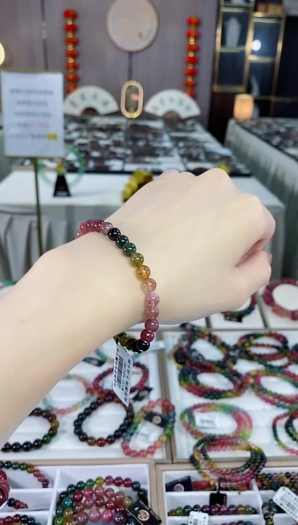 老矿碧玺色标彩虹单圈手串5mm+未镶嵌碧玺dan多样性发货一条