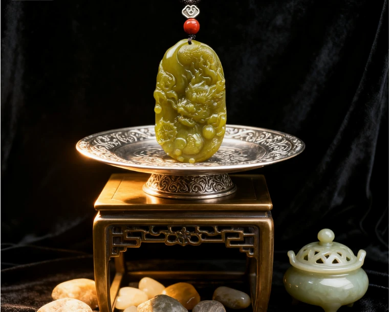 【龍帝专属】天然岫玉黄金玉龙牌吊坠40X70MM（多样性发货一个）A115