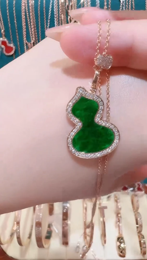翡翠未镶嵌套链大号绿色葫芦套链