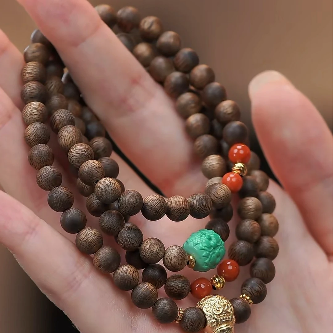 沉香【芮初珠宝】莲年有余108沉香多圈项链（多样性发一@G010613036@