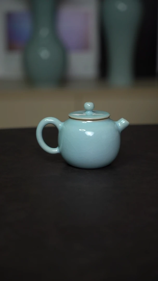 杯子瓷天青釉苹果壶全手工